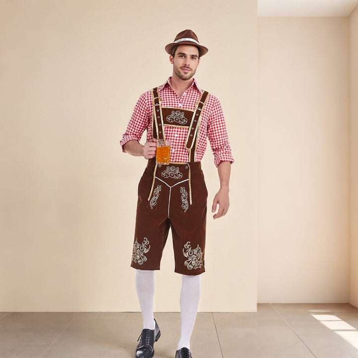 AlpenKönig – Costume homme avec Lederhose brodée &amp; chemise à carreaux