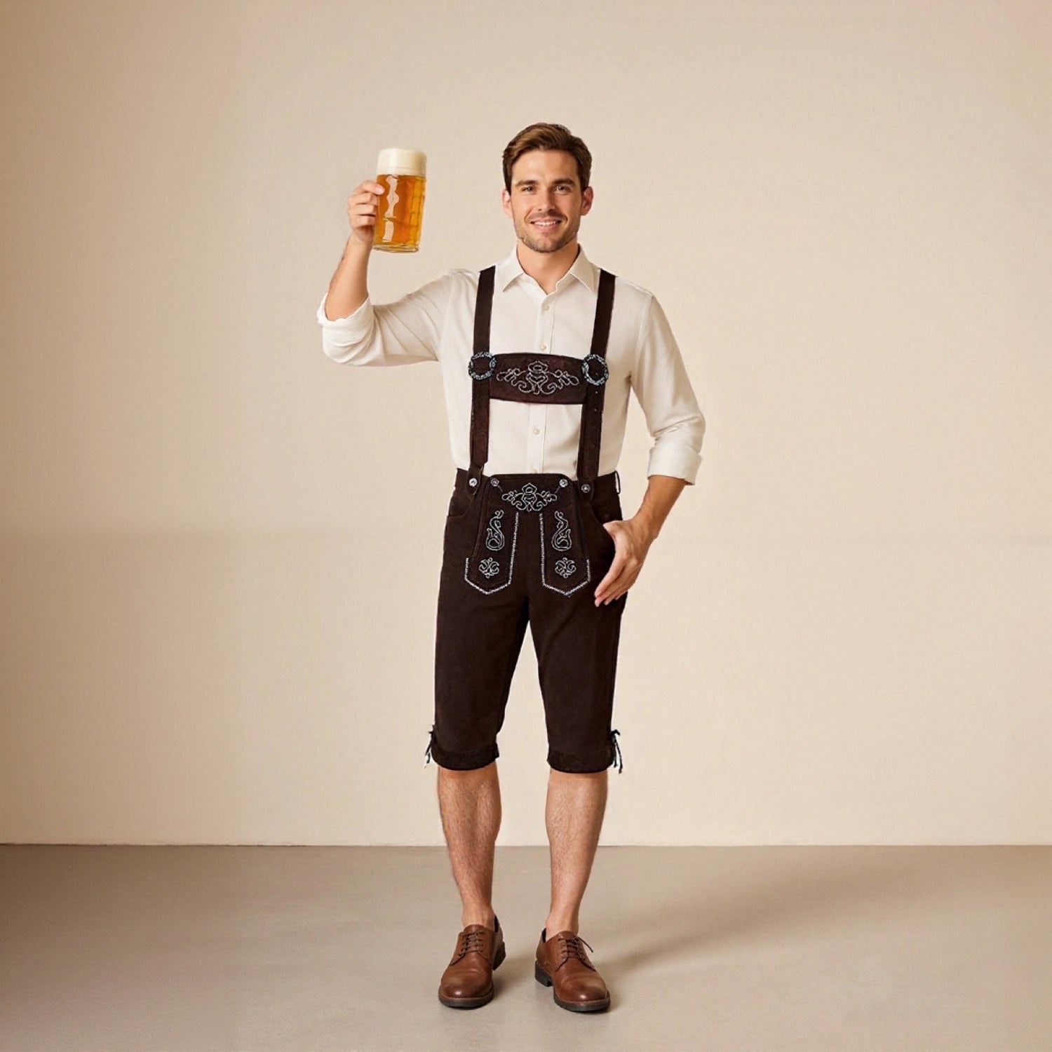 Pantalons curts de cuir Alpenjunge per a home – Amb brodat per a l'Oktoberfest i festa