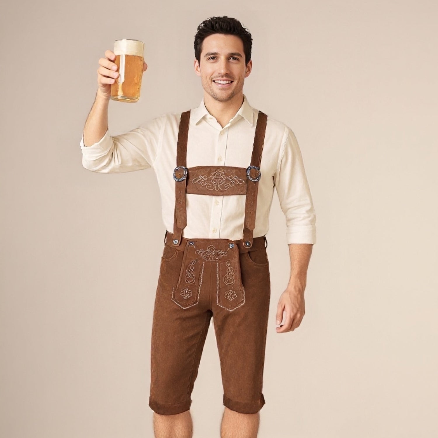 Bergkraft pantalons curts de cuir – aspecte de cuir salvatge amb brodat, pantalons d'home per a l'Oktoberfest