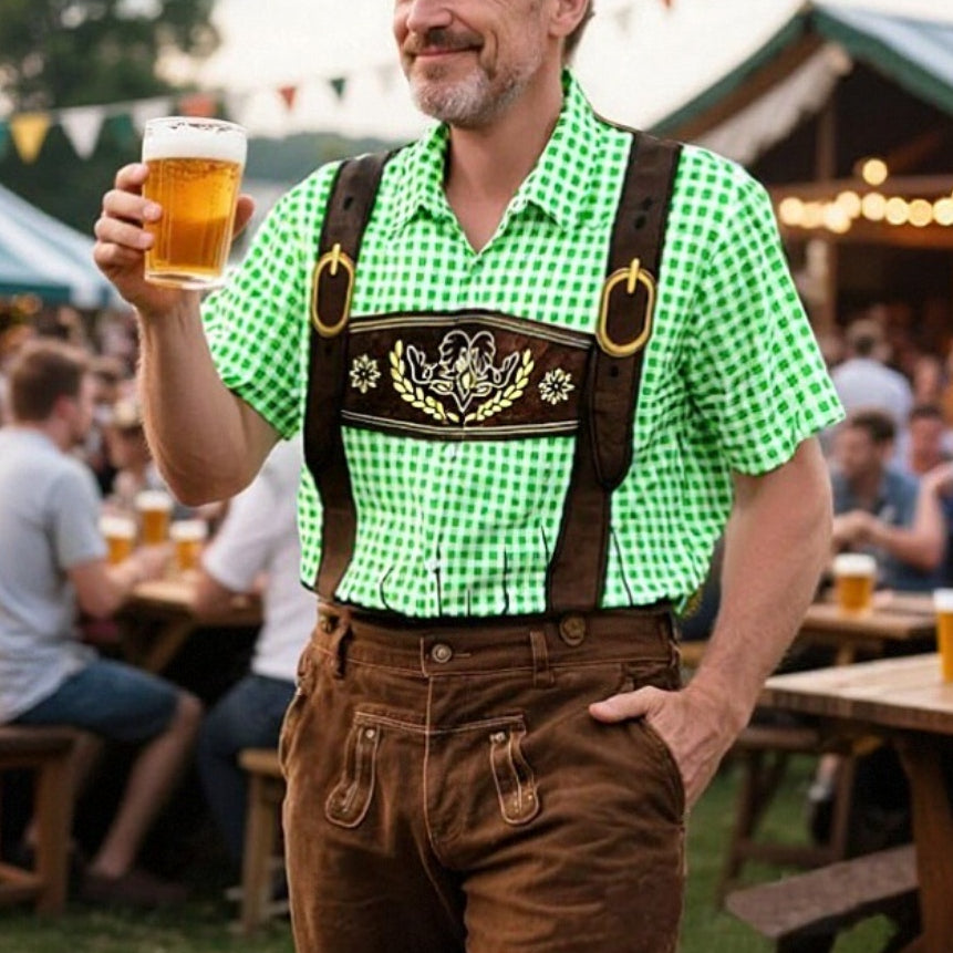 BierGaudi T-Shirt – Lederhosen & Geruit Overhemd Print, Oktoberfest Must-Have
