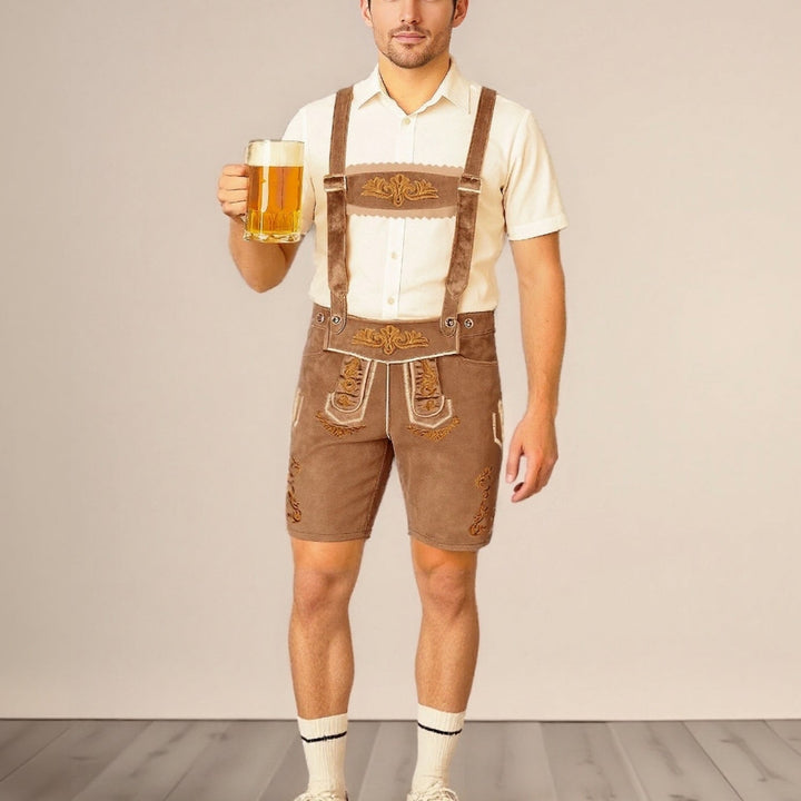 BergKraft – Heren Lederhosen-Shorts met Borduursel – Zwart of Bruin