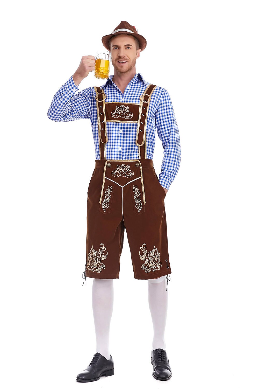 AlpenKönig – Costume homme avec Lederhose brodée & chemise à carreaux