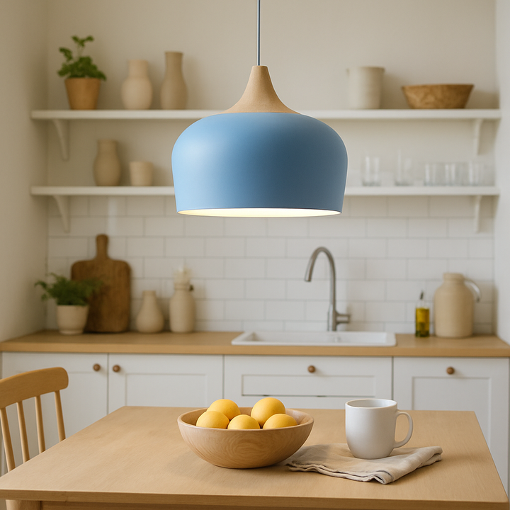 Coloria Pastel Hanglamp – Aluminium &amp; Hout met Verstelbaar Snoer in Retro Design