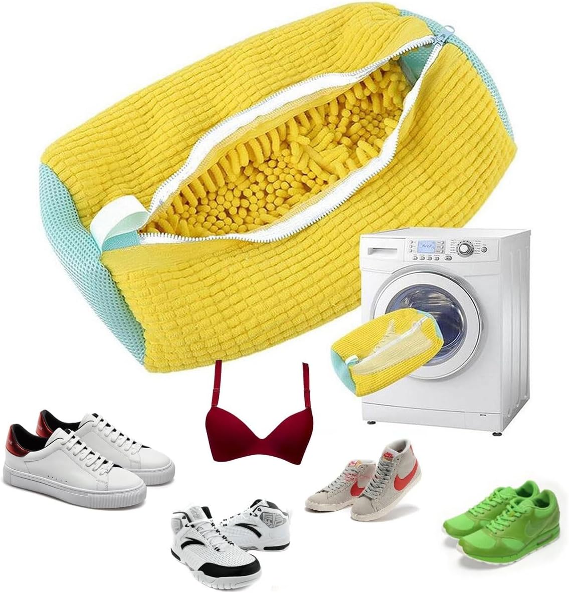 CleanStep – Sacchetto per lavaggio scarpe con spazzola e cerniera per lavatrice