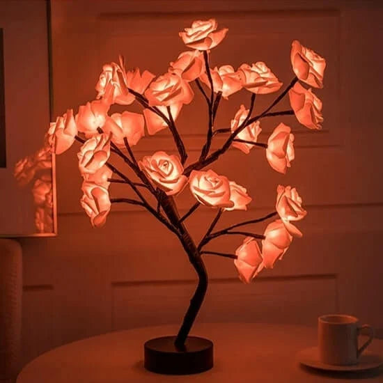Lighted Rose Tree Lamp – Tabletop Tree With Glowing Rose Blossoms Tevako