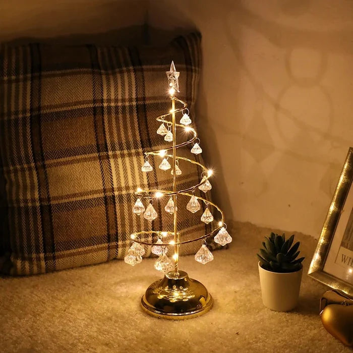 Spiral Christmas Tree Lamp – Tabletop Light with Crystal-Style Ornaments Tevako