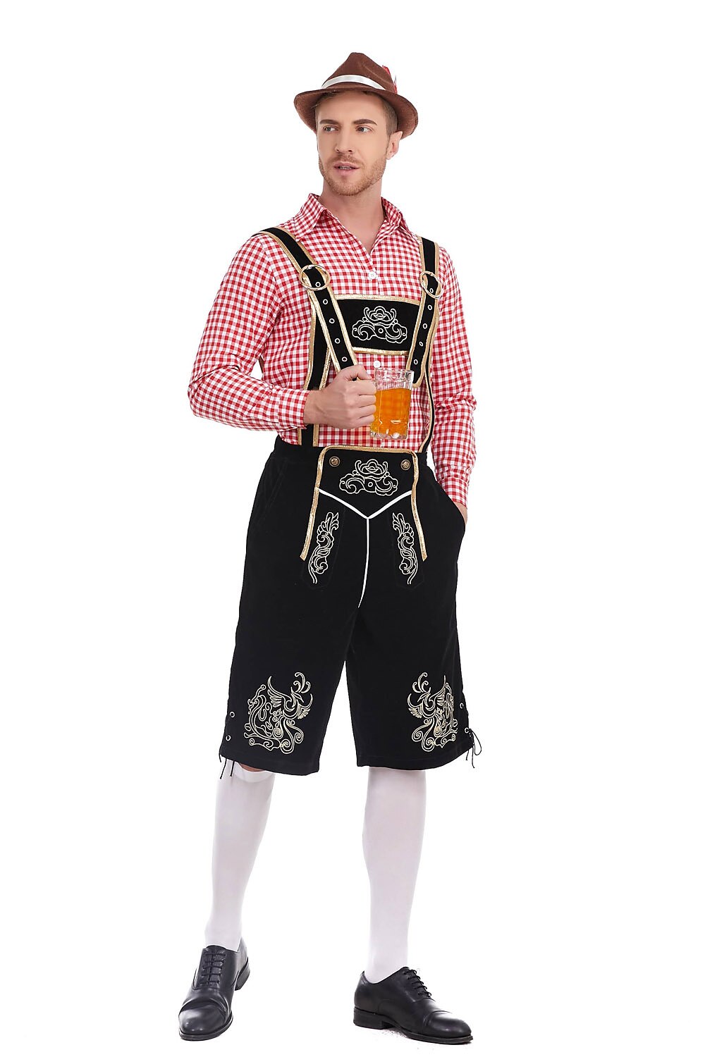 AlpenKönig – Costume homme avec Lederhose brodée & chemise à carreaux