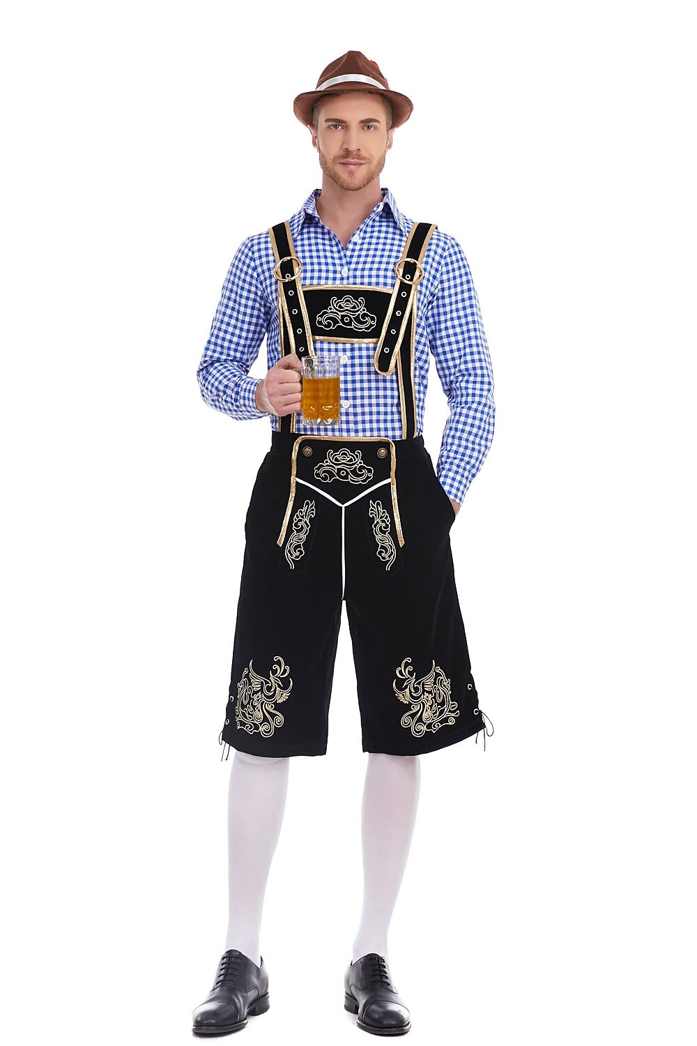 AlpenKönig – Costume homme avec Lederhose brodée & chemise à carreaux