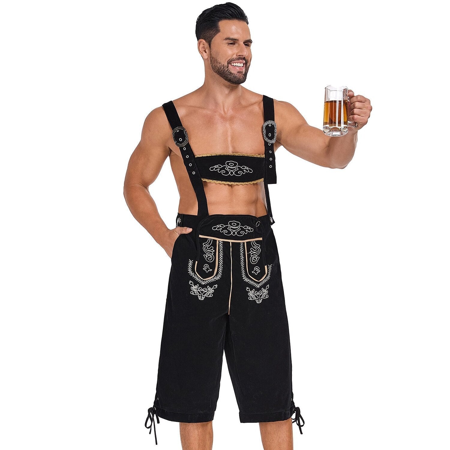 Bergkönig – Pantalons de cuir per a home amb brodat i tirants – Roba autèntica per a l'Oktoberfest