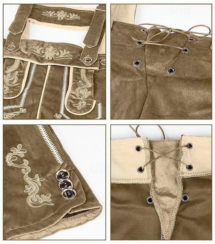 BergKraft – Heren Lederhosen-Shorts met Borduursel – Zwart of Bruin