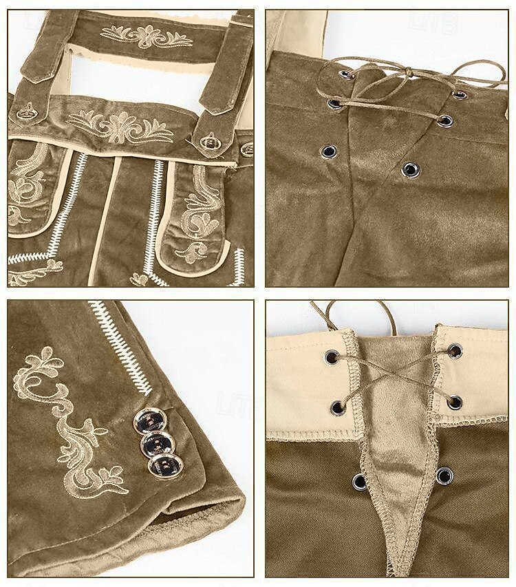 TrachtenHeld – Pantalones cortos de cuero para hombre con bordado – Marrón/Negro