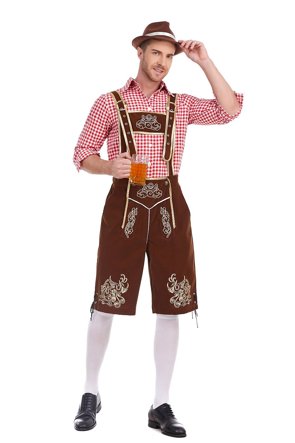 AlpenKönig – Costume homme avec Lederhose brodée & chemise à carreaux