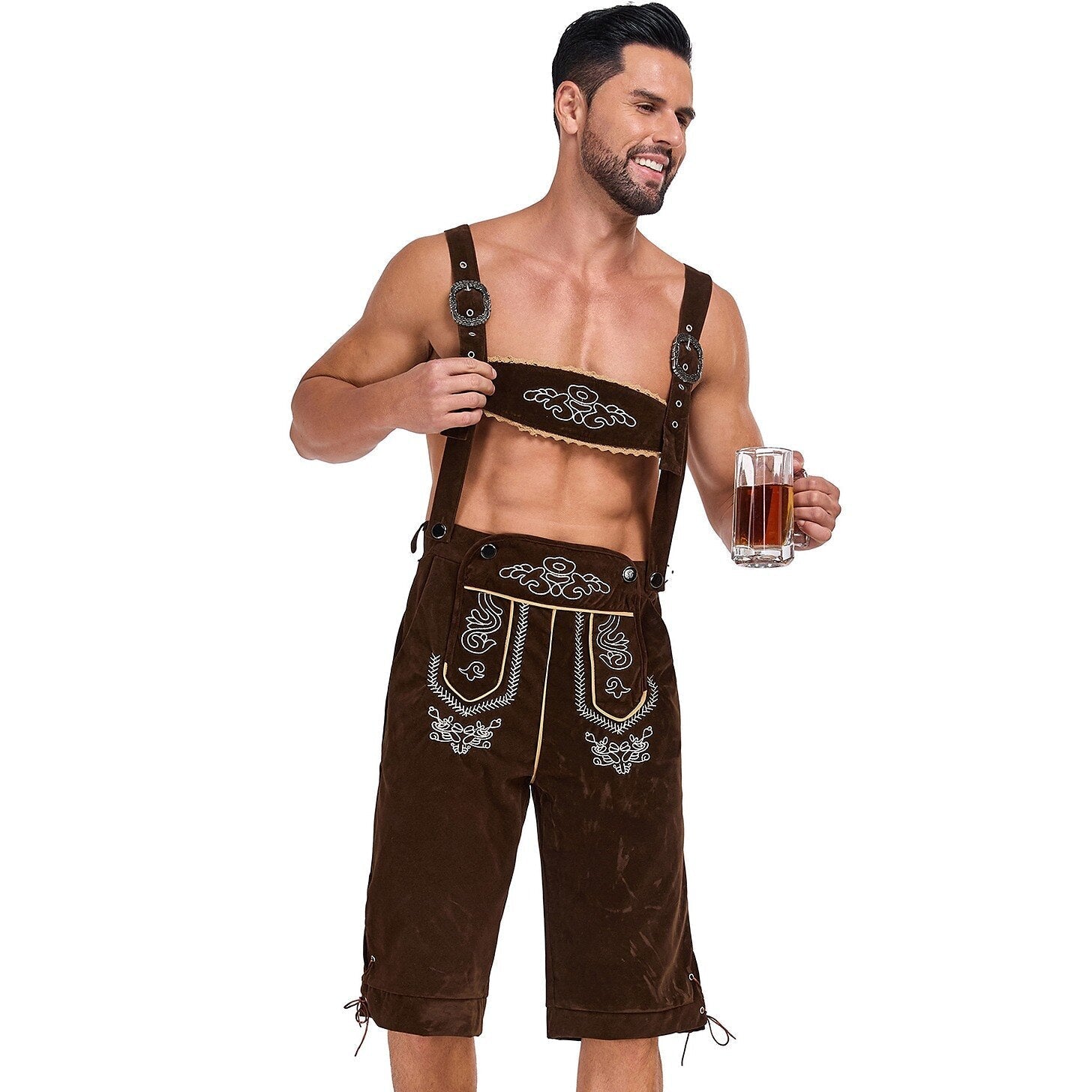 Bergkönig – Pantalons de cuir per a home amb brodat i tirants – Roba autèntica per a l'Oktoberfest