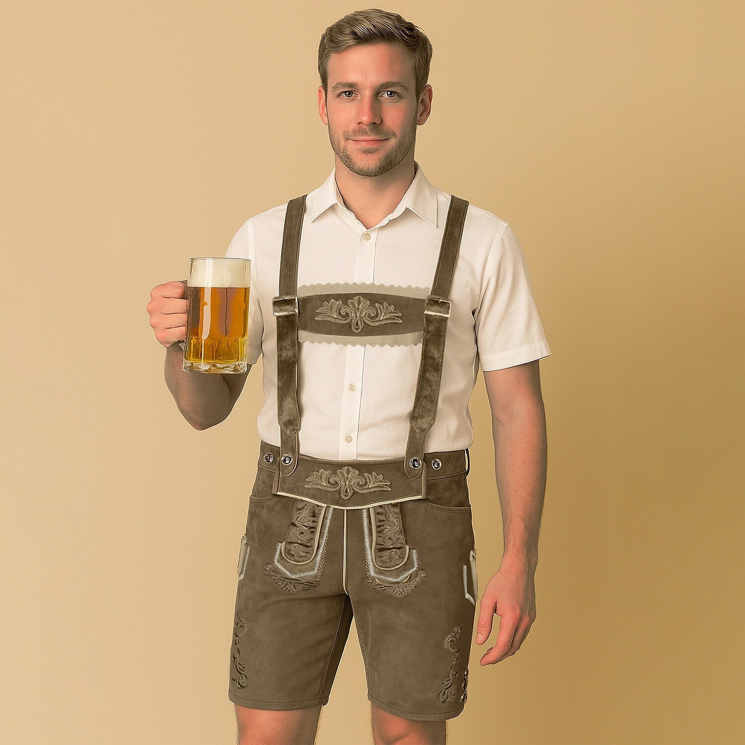 BergKraft – Pantalons curts de cuir per a home amb brodat – Negre o marró