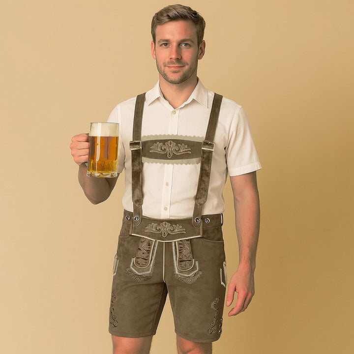 BergKraft – Heren Lederhosen-Shorts met Borduursel – Zwart of Bruin
