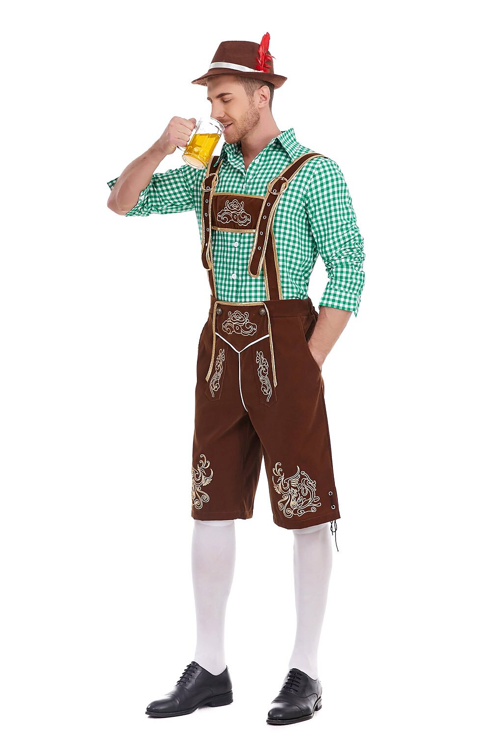 AlpenKönig – Costume homme avec Lederhose brodée & chemise à carreaux
